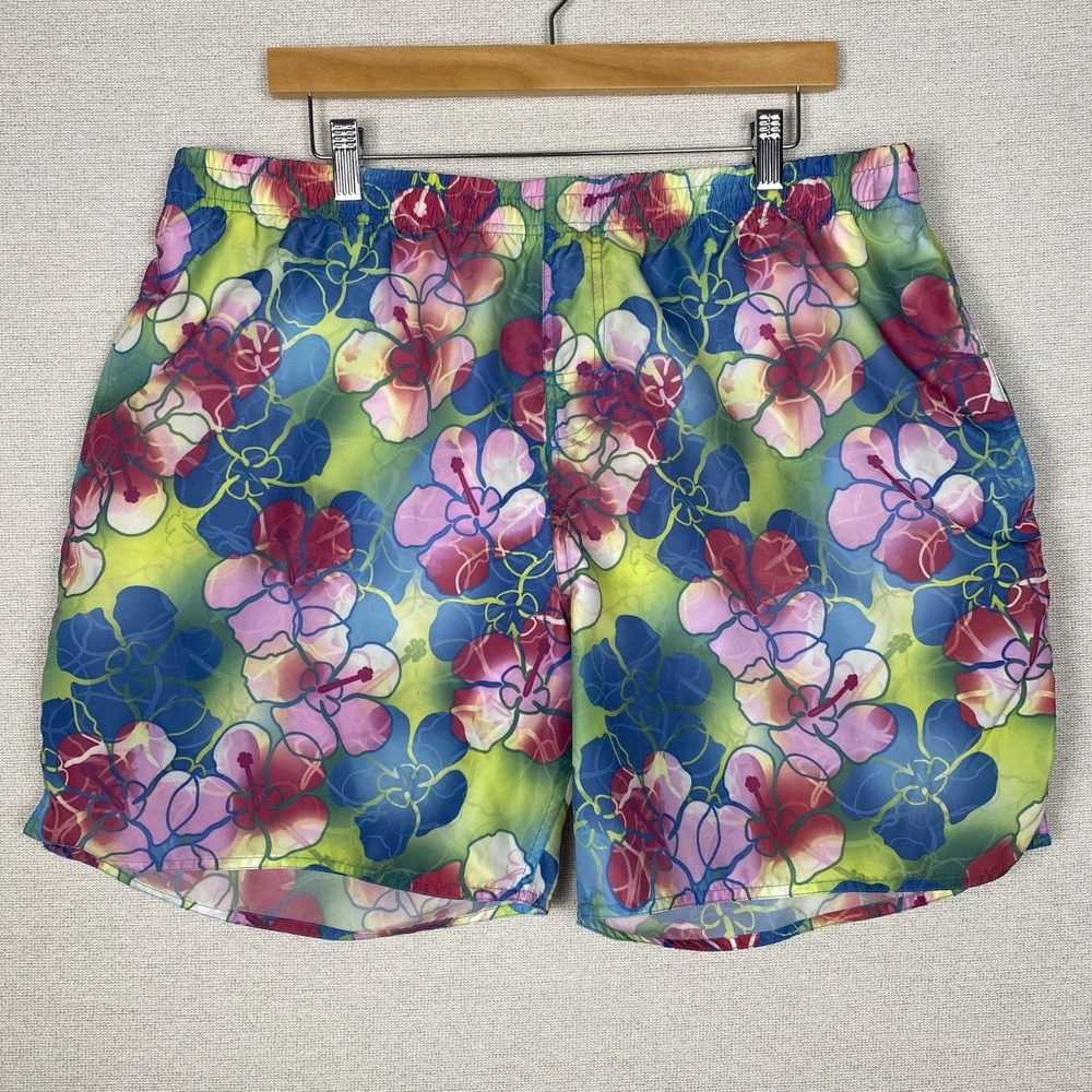 Club Med Swim Trunks Mens 2XL Lined Shorts Colorful Hibiscus Hawaiian Surf RARE